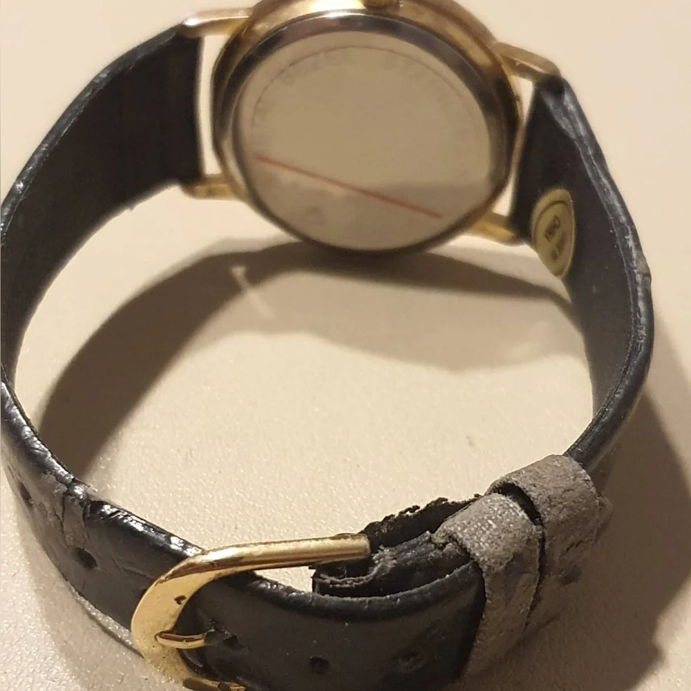 🦋10/$20🦋 Time Goldtone/Black Leather Women's Watch